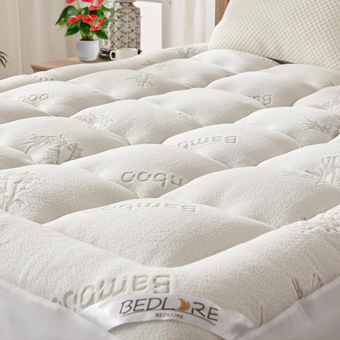 BEDLORE Queen Mattress Topper Viscose Derived from Bamboo, Thick Pillow Top Mattress Pad with Stretchable Pockets for 6-18 inches Mattress, Soft Breathable Mattress Topper for Back Pain Relief