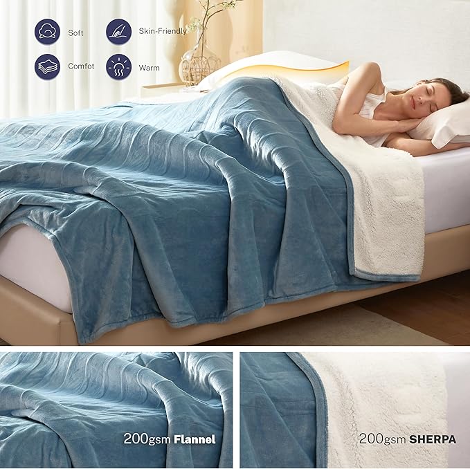Electric Blanket Twin 62"x84" Heated Electric Blankets 10 Heating Levels 12 Time Settings 8 Hours Auto Off Fast Heating and Overheat Protection ETL Certified Machine Washable,Light Blue
