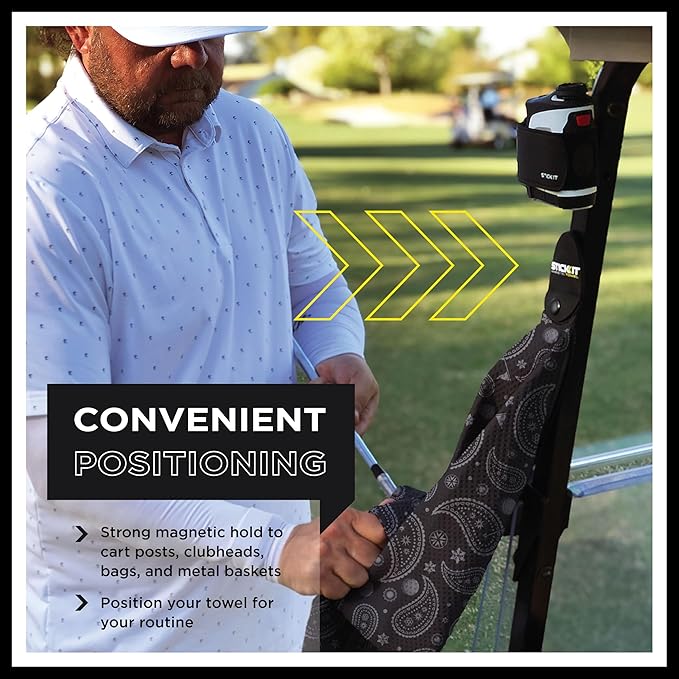 STICKIT Magnetic Golf Towel, Black Paisley | Top-Tier Microfiber Golf Towel with Deep Waffle Pockets | Industrial Strength Magnet for Strong Hold to Golf Carts or Clubs