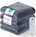 Electric Blanket Heated Twin Size-62" x 84" Heated Blanket with 8 Heat Levels & 10 Hours Auto Off, Fast Heating Flannel Blankets Machine Washable with ETL & FCC Certified, Light Grey