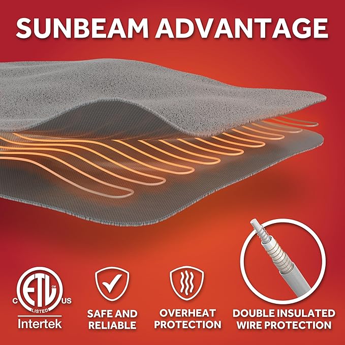 Sunbeam Ultimate Cozy Royal Posh Velvet Hand & Foot Pocket Heated Throw Electric Blanket, 50" x 72", 4 Heat Settings, 4-Hour Auto Shut-Off, Warming Throw for Couch or Bed, Machine Washable, Night Fog