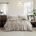 FOSSA Duvet Cover Set 100% Washed Cotton Linen Feel Super Soft Breathable Cozy 3 Pieces Bedding Sets Solid Cream Grey Super King