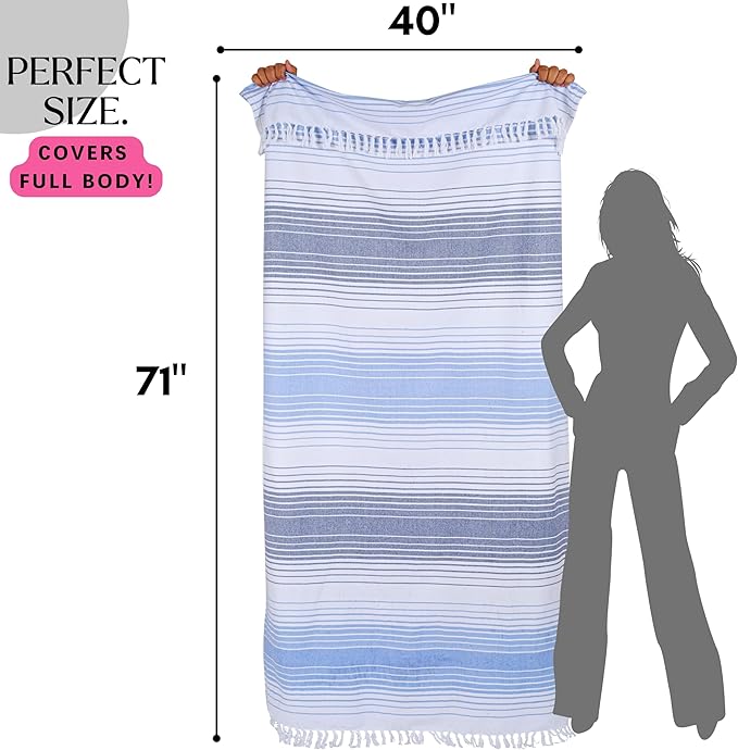 Native Fab Turkish Beach Towels - 6 Pack - Oversized 40"x71" - 100% Cotton, Lightweight, Thin, Quick Dry, Sand Free - Large Striped Towel for Adults, Travel, Bath, Swim, Camp - Multi 6 Colors