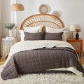 Gray Quilt King Size， Cotton Linen King Quilt Bed Spreads，3-Pieces King Size Quilt Bedding Set with Grey Stripe Coverlet Lightweight Bedding comforters with 2 Pillow Shams