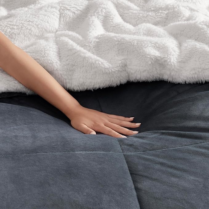 UGG Blissful Comforter Set with 2 Pillow Shams Reversible White Comforter Plush Fluffy Warm Bed Set Premium Hypoallergenic Down Alternative Bedding Breathable, King/California King, Blue Imperial