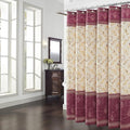 Long Fabric Shower Curtain, Burgundy and Gold Damask Print Shower Curtains for Bathroom, Classic Baroque Bathroom Curtains, 78" W x 78" H