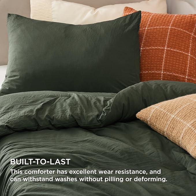 Bedsure Twin/Twin XL Comforter Set, Dark Green Soft Prewashed Bedding for All Seasons, 2 Pieces GentleSoft™ Warm Down Alternative Bed Set, 1 Lightweight Comforter (68"x88") and 1 Pillowcase (20"x26")