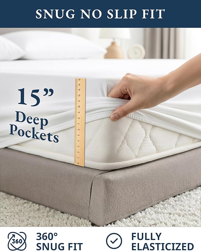 LANE LINEN 100% Organic Mercerized Cotton Pre Washed Full Size Bed Sheets, Soft & Comfy Low Pill Fade Resistance Fully Elasticized Oeko Tex Certified 15" Deep Pocket Full Sheet Set - White