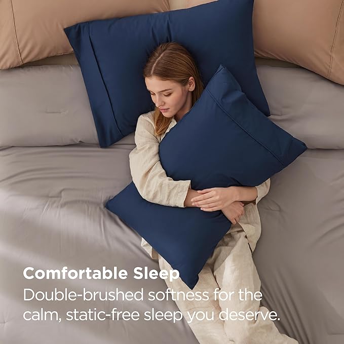 Bedsure King Size Pillow Cases Set of 2 - Navy Microfiber Pillowcases 2 Pack, Super Soft Double Brushed Pillow Case Cover with Envelope Closure, Wrinkle, Fade and Stain Resistant, 20x36 Inches