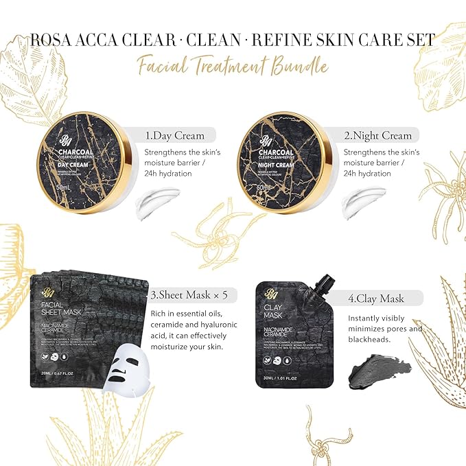 Charcoal 23 Pcs Skin Care Set for Women & Men, Bath and Body Kit, Spa Gift Baskets, Birthday Gifts, Cream, Serum, Face Oil, Sheet Mask, Clay Mask, Bath Bombs, Christmas, Valentines, Mother Day, Dad