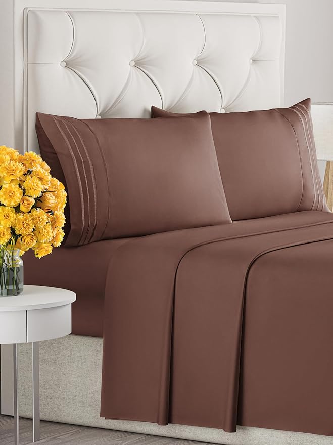 Copper Brown Oeko-Tex Hotel Luxury Durable Bed Sheets - Full Size 4 Piece Sheet Set - Extra Soft, Breathable And Cooling Sheets - Deep Pockets, Easy-Fit & Wrinkle-Free