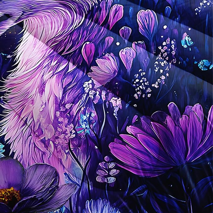 Purple Wolf Bedding Comforter Set Queen Size，Dreamcatcher Flower Quilt Bedding Set Queen，with 1 Comforter with 2 Pillow Case，Wolf Bedroom Decor for Kids Girls Boy