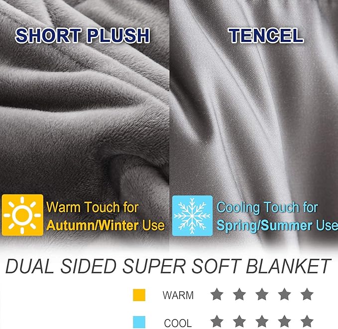 OMYSTYLE 80''x87'' Weighted Blanket Queen Size for Adult(20lb, Reversible), Double-Sided with Warm Short Plush and Cool Tencel Fabric - Carry Bag Included