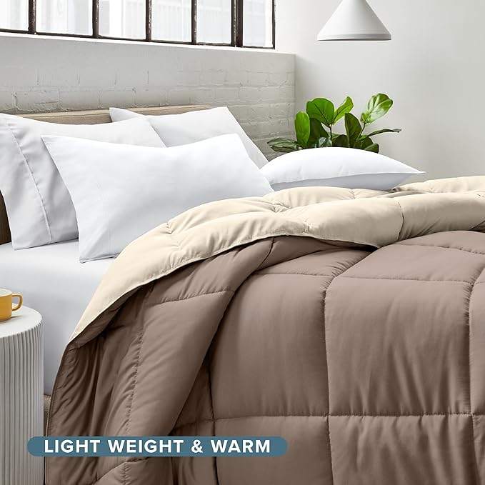 Bare Home King/California King Comforter - Reversible Colors - Goose Down Alternative - Ultra-Soft - Premium 1800 Series - All Season Warmth - Bedding Comforter (King/Cal King, Taupe/Sand)