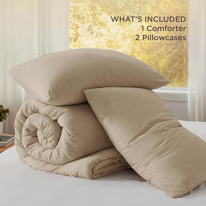 Bedsure Oversized King Size Comforter Set, Khaki Soft Prewashed Bedding for All Seasons, 3 Pieces GentleSoft™ Down Alternative Bed Set, 1 Lightweight Comforter (120"x98") and 2 Pillowcases (20"x36")
