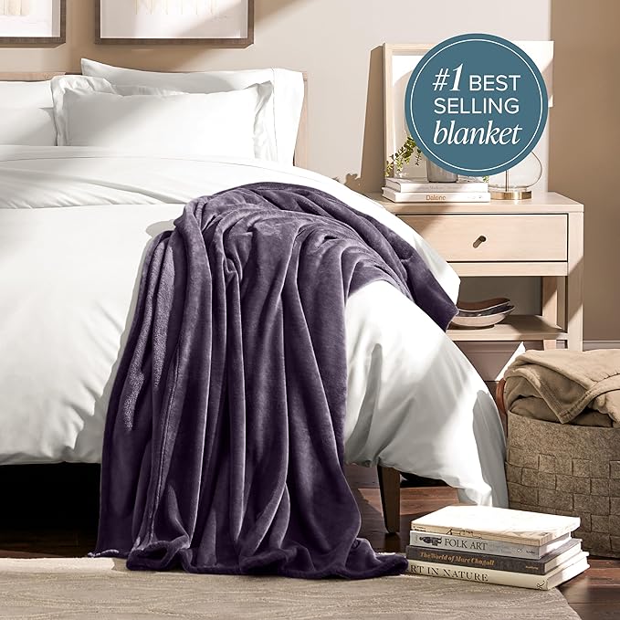 Bare Home Fleece Blanket - Full/Queen - Ultra-Soft Lightweight for Bed, Sofa, and Couch - Luxury Microplush - Cozy Warm Blanket (Full/Queen, Eggplant)
