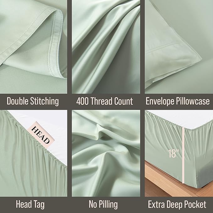 Bella Coterie Luxury Bamboo Viscose Full Size Sheet Set | 100% Organically Grown | Ultra Soft | Cooling for Hot Sleepers | 18" Deep Pocket [Sea Glass]