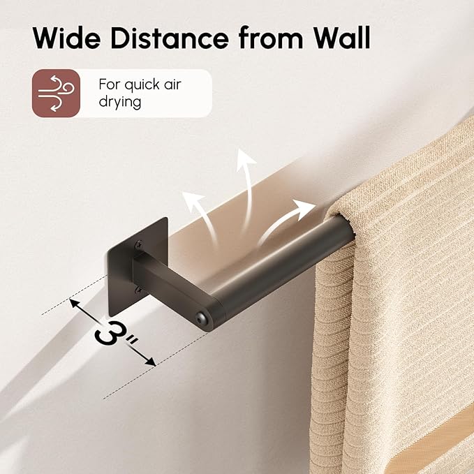USHOWER Matte Black Towel Bar, 18 Inch Towel Racks for Bathroom Wall Mounted, Heavy Duty Stainless Steel Towel Holder, Easy Installation (Total Length 20 Inch)