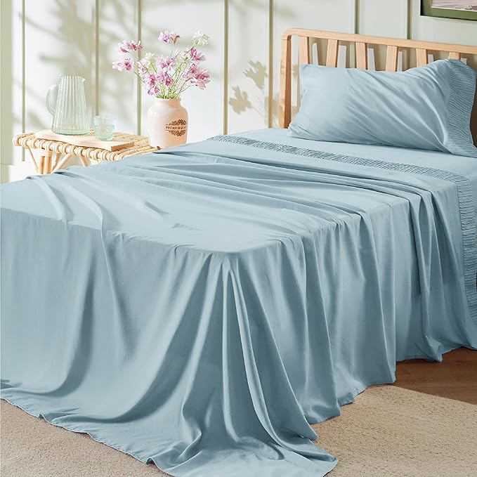 Bedsure Twin XL Sheet Sets Dorm Bedding - 3 Pieces Soft Extra Long Twin Sheets, Hotel Luxury, Easy Care Microfiber for Women, Men, Light Blue