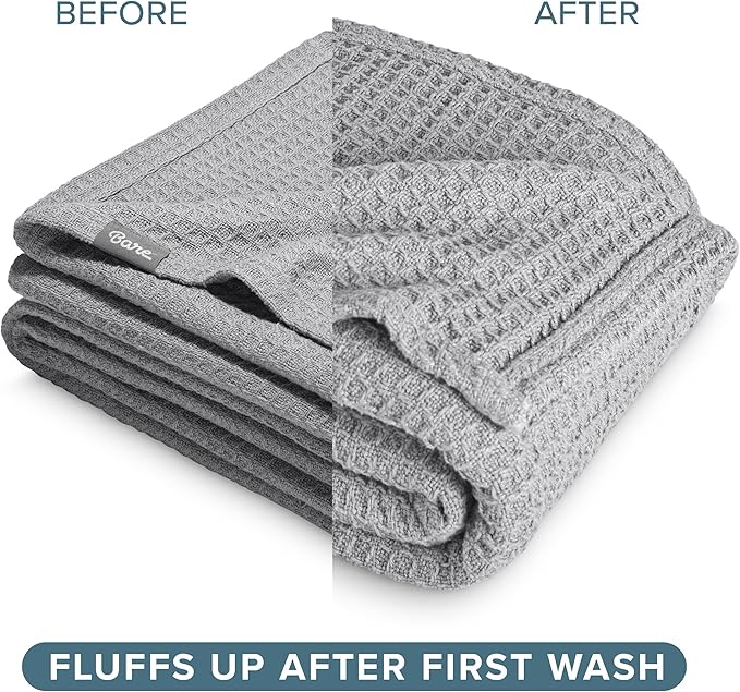 Bare Home Light Grey Waffle Blanket Extra Long 66Wx90L, 100% Cotton, Soft & Breathable Throw for All Seasons, Lightweight Blanket, Perfect for Layering Bed, Sofa & Couch (Twin/Twin XL, Light Grey)