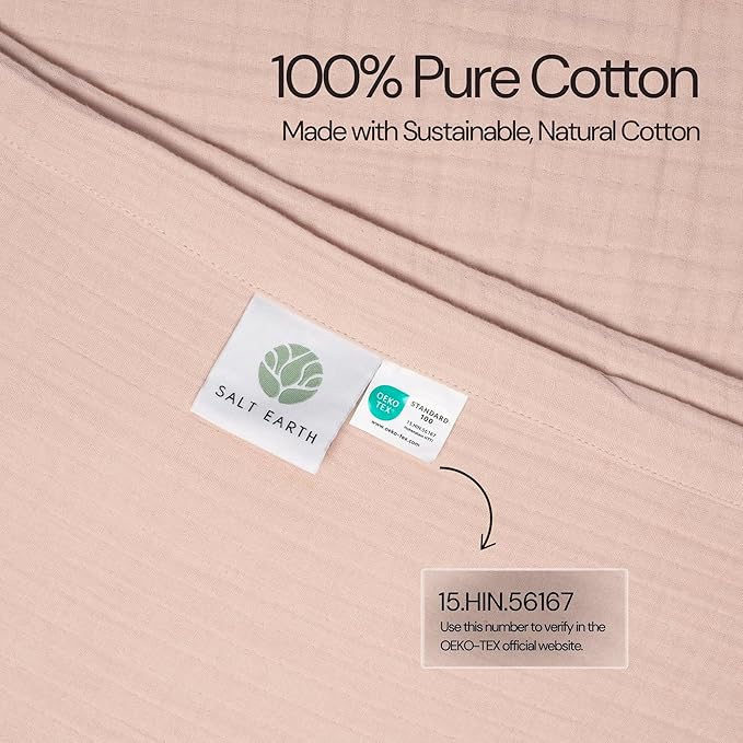 Salt Earth 100% Cotton Muslin Blanket, Gauze Blanket 80"X90" Queen, 4 Layered for Couch, Bed, Living Room,Lightweight & All Seasons Blankets & Throws, Easy to wash,Nature & Skin Friendly (Rose Dust)
