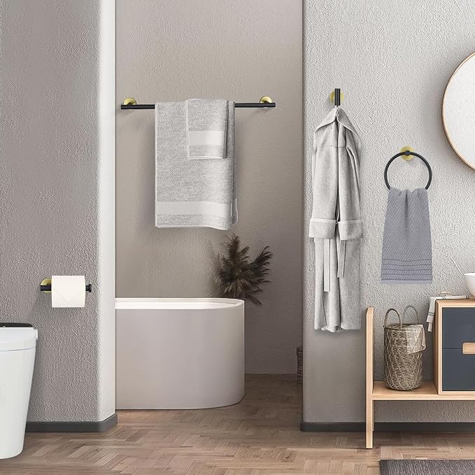 YACVCL 5 Pieces Bathroom Towel Holder, 27.5 Inch Black and Gold Bathroom Set SUS304 Stainless Steel, Towel Bar for Bathroom Wall Mounted, Bathroom Hardware Set, Towel Rods for Bathroom