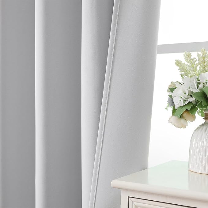 CUCRAF Grayish White Blackout Curtains 54 inch Length 2 Panels Set, Rod Pocket Room Darkening Drapes for Bedroom Living Room, Insulated Thermal Light Blocking Window Curtain (W52 x L54 Inch)