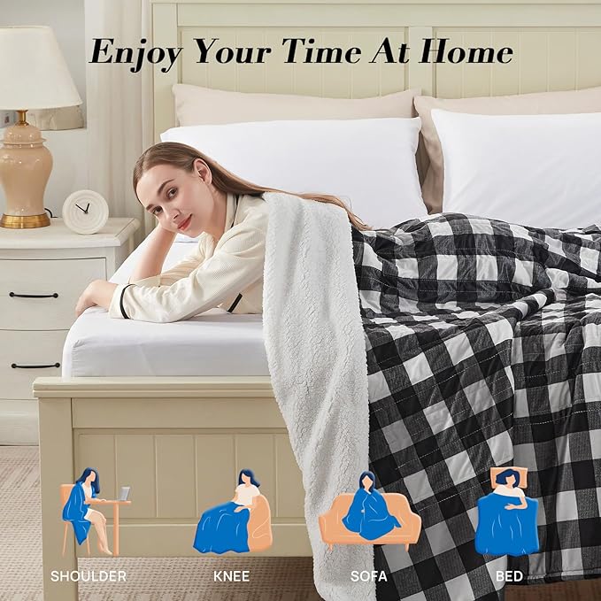 Westinghouse Electric Blanket Queen Size, Soft Flannel to Sherpa Heated Blanket with Dual Control 10 Heating Levels & 1 to 12 Hours Auto-Off, Machine Washable, Fast Heating, 84 * 90 Inch, Black