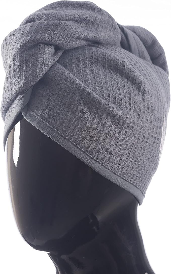 100% Turkish Cotton Hair Towel Wrap for Women,Non Microfiber,400-GSM(Grams per Square Metre),AntiFrizz,Hair Plop Waffle Towels for Curly,Long&Thick Hairs,Turban Head Wrap,1Pack10x26inc