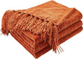 CozeCube Chenille Throw Blanket for Couch, Cozy Plush Fuzzy Decorative Rust Orange Blanket with Fringe Tassels, Lightweight Throws for Bed Sofa Gift Home Decor, 60"X80"