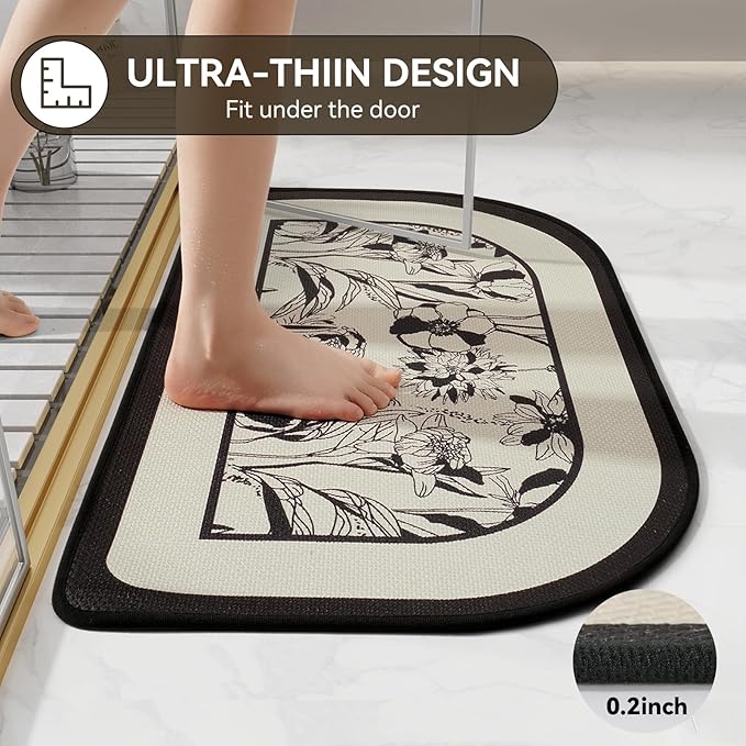 Half Circle Bath Mat,Thin Bathroom Rugs Fit Under Door Quick Dry Non Slip Washable Bathroom Mat with Rubber Backing,Absorbent Woven Half Round Shower Rug