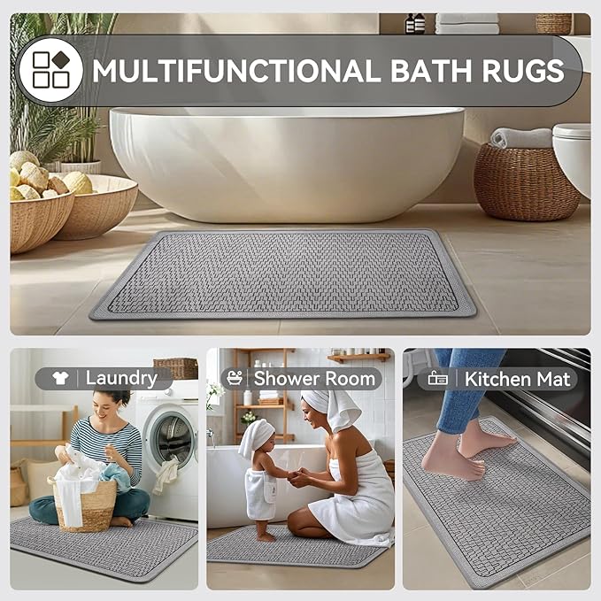 Bathroom Rugs, Ultra Thin Bath Mat Fit Under Door Super Absorbent Non Slip Quick Dry Bath Mat, Rubber Backing Shower Mat Outside Shower