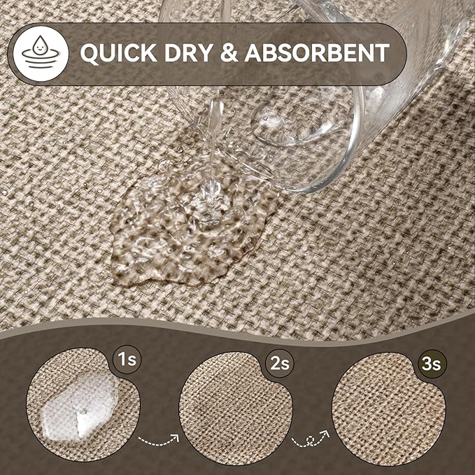 Bathroom Rugs Mat 20x31, Ultra Thin Non Slip Bath Mats for Bathtub Quick Dry Absorbent Rubber Bathroom Mat Fit Under Door, Woven Washable Half Round Bath Rugs Floor, Beige Brown