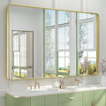 TETOTE 60 x 40 Inch Brushed Gold Frame Mirror, Brass Bathroom Vanity Mirror for Wall, Modern Rectangle Round Corner Matte Framed Mirror (Horizontal/Vertical)