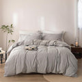 Stripe Duvet Cover Twin Size 90inch x 68inch, 100% Washed Cotton Linen Feel Duvet Cover with Zipper Closure and 1 Pillowcases, Color of Grey-White Stripe