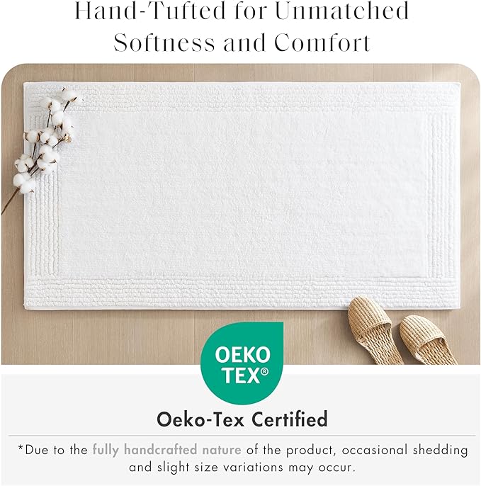 Madison Park Splendor Reversible 100% Cotton Tufted Bathroom Rug-3000 GSM Hotel Quality Luxurious Plush Medium Pile Bath Mat Absorbent, Quick Dry, Shower Room Décor, 24x60 White