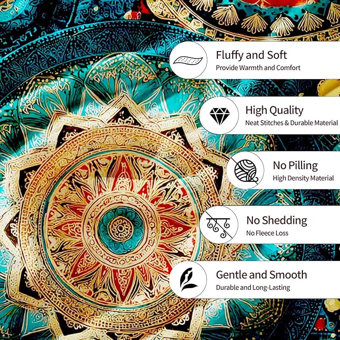 Bohemian Mandala 50"x60" Throw Blanket for Sofa & Bed | Artistic Home Decor, Machine - Washable | Stylish Gift for All Ages