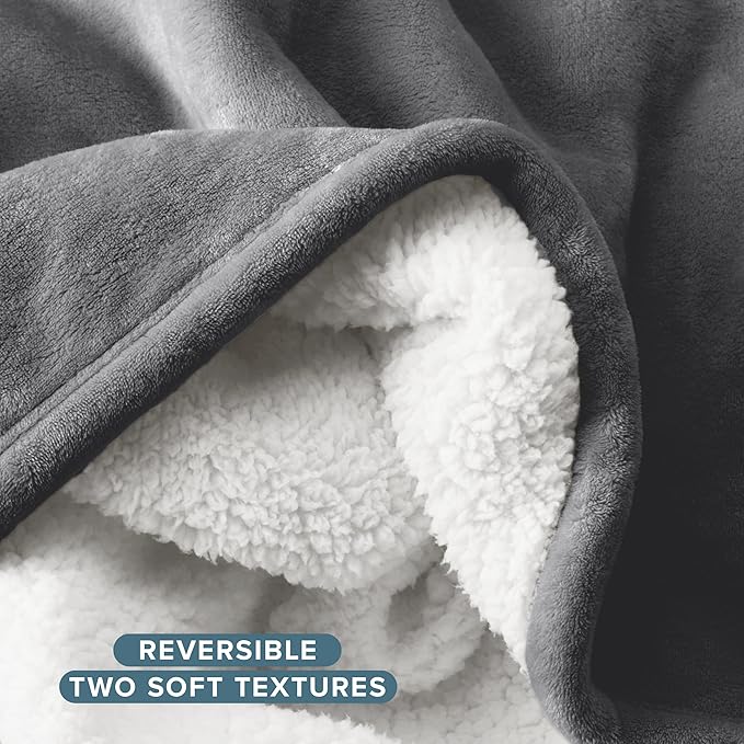 Bare Home Sherpa Fleece Blanket - King Size - Blanket for Bed, Sofa, and Couch - Warm & Lightweight - Fluffy & Soft - Reversible (King, Grey)