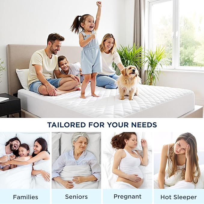 Bedsure King Mattress Protector, Quilted Waterproof Mattress Pad with Deep Pocket up to 22 Inches, Soft Breathable Noiseless Bed Cover, Topper Bed King White for Home, Bedroom, Hotel - White