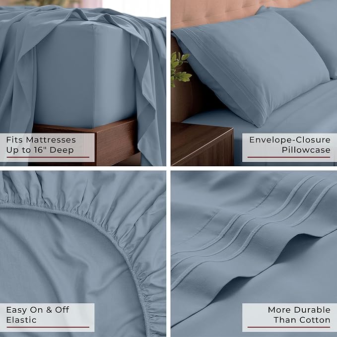 Mellanni California King Sheets Set - 4 PC Iconic Collection Bedding - Hotel Luxury, Extra Soft, Cooling Bed Sheets - Wrinkle, Fade, Stain Resistant (Cal King, Blue Hydrangea)