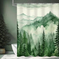 Green Long Misty Pine Forest Shower Curtain 72 x 78, Mountain Foggy Woodland Scenery Tree 78 Inch Long Shower Curtains for Bathroom, Abstract Waterproof Nature-Themed Decor