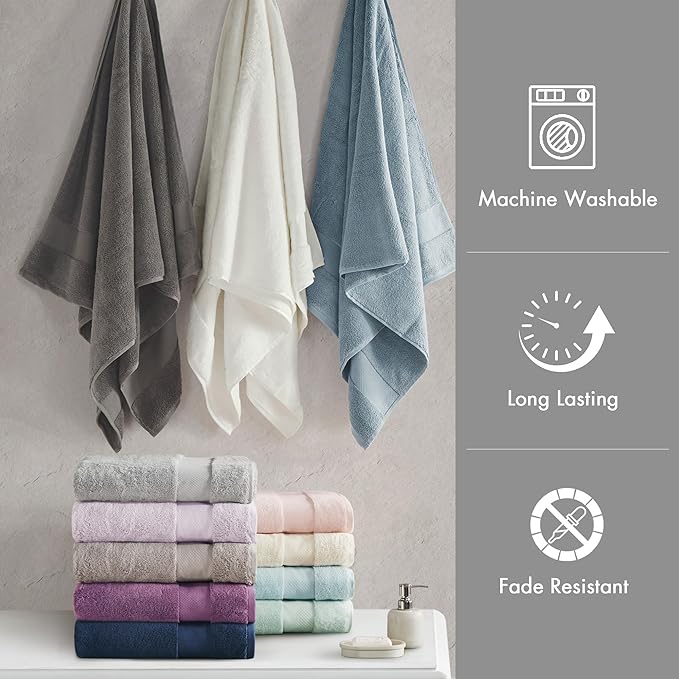Madison Park Turkish 100% Cotton 600Gsm Luxury Premium Thick Soft Absorbent Hotel Bathroom Towel Set Shower Hand Face Washcloths, Assorted Sizes, White 6 Piece