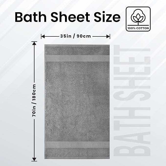 Infinitee Xclusives – Luxury Bath Sheets Towels – 1 Pack 600 GSM (35X70 Inches) – 100% Ring Spun Cotton Large Bath Towels for Bathroom (Charming Grey, Bath Sheets - Pack 1)