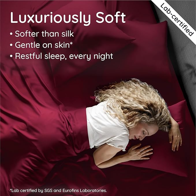 Bambaw 100% Viscose Derived from Bamboo Sheets Full Size Set – 4pcs Set of Full Size Bed Sheets Cooling and Soft, with Elastic Corner Straps, Bedding for Night Sweats (Burgundy)