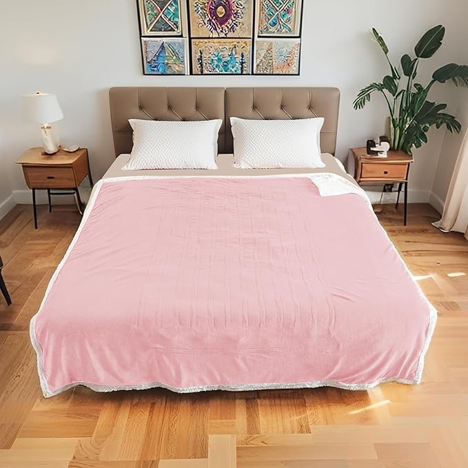 Electric Heated Blanket Queen Size 84"x90", Soft Flannel with Dual Controllers & Overheat Protection, 6 Adjustable Heat Settings & 10-Hour Auto-Off Timer, Fast Heating for Winter Comfort, Pink