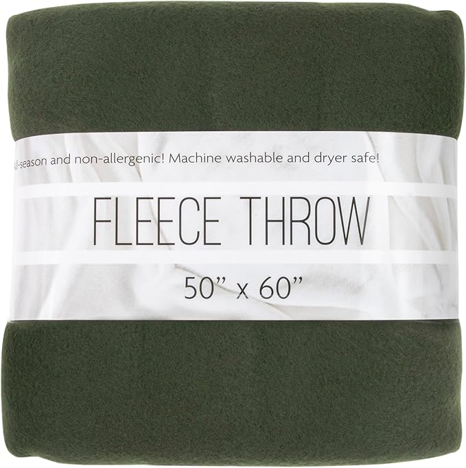 (24 Pack) Bulk Fleece 50x60 Throw Blankets for Wedding Favors, Homeless Women, Men, Homes, Bed, Sofa, Couch, Office, Pet Blankets, Travel | Soft Warm Lightweight Throw Blankets in Bulk (Dark Green)