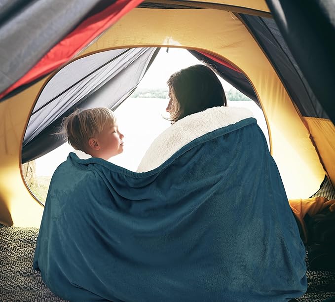 Utopia Bedding Sherpa Blanket King Size (Stone Blue, 90x102 Inches) - Soft Plush Fleece Reversible Blanket for Bed, Sofa, Couch, Camping and Travel