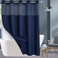 Conbo Mio Extra Long No Hook Shower Curtain with Snap in Liner Set, Hotel Luxury Navy Blue Shower Curtains for Bathroom with See Through Top Window, Waterproof, Washable 71W x 84H