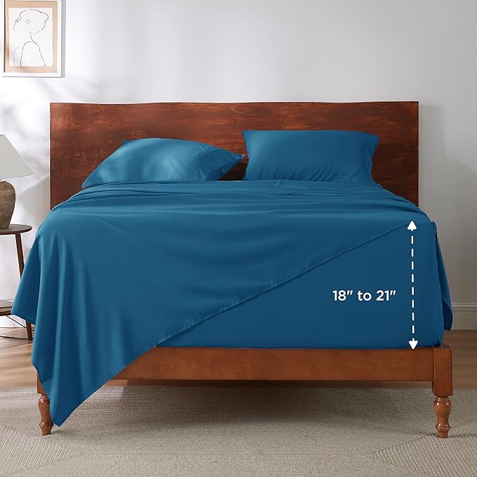 Bedsure Deep Pocket Full Size Bed Sheets Set - Fits Mattresses Up to 21 Inches Thick - 4 Piece GentleSoft Bed Sheets, Moisture Wicking, Cooling Bedsheet & Pillowcases, Easy & Secure Fit, Teal Blue
