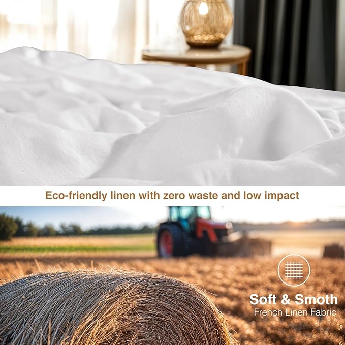 SONORO KATE 100% French Linen Duvet Cover, Soft Breathable for Hot Sleepers, Moisture Wicking & Durable Cover Set - Zipper Closure & 4 Corner Ties Duvet Covers 3 Piece (White,Cal King)